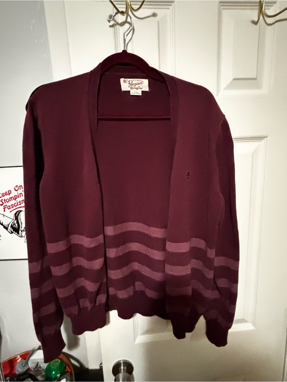 Original Penguin Maroon and Light Mauve Striped Cardigan